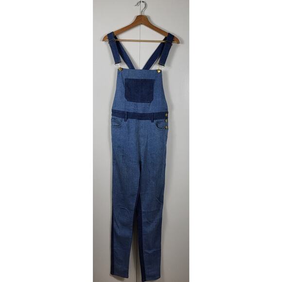 SSO Second Skin Overalls by Danielle Two Toned Blue Denim Patchwork Overalls | M - Picture 2 of 10